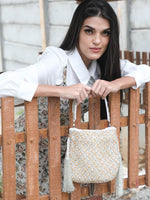 IMPRESSIVE WHITE EMBROIDERED POTLI BAG - Odette