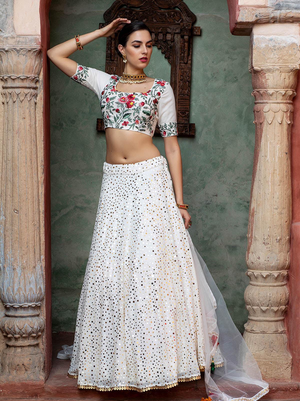 Impressive White Georgette Lehenga Set - Rajwada