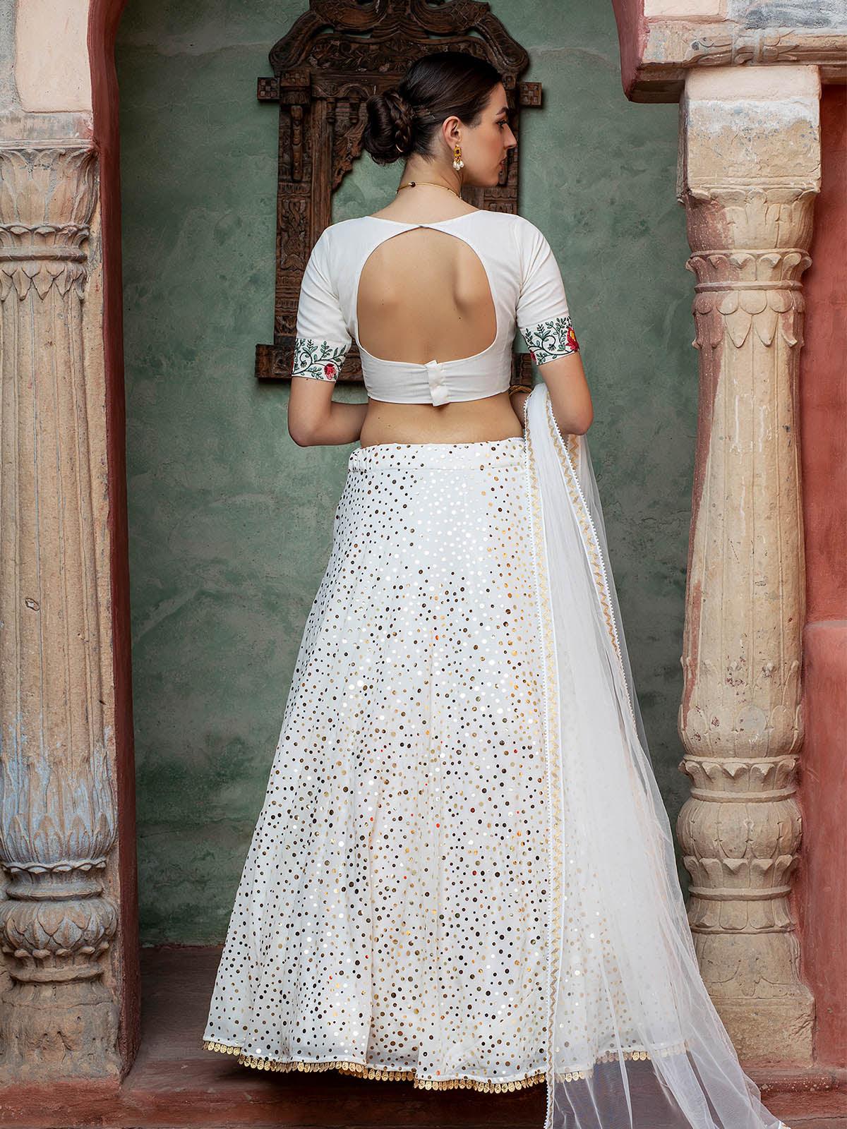 Impressive White Georgette Lehenga Set - Rajwada