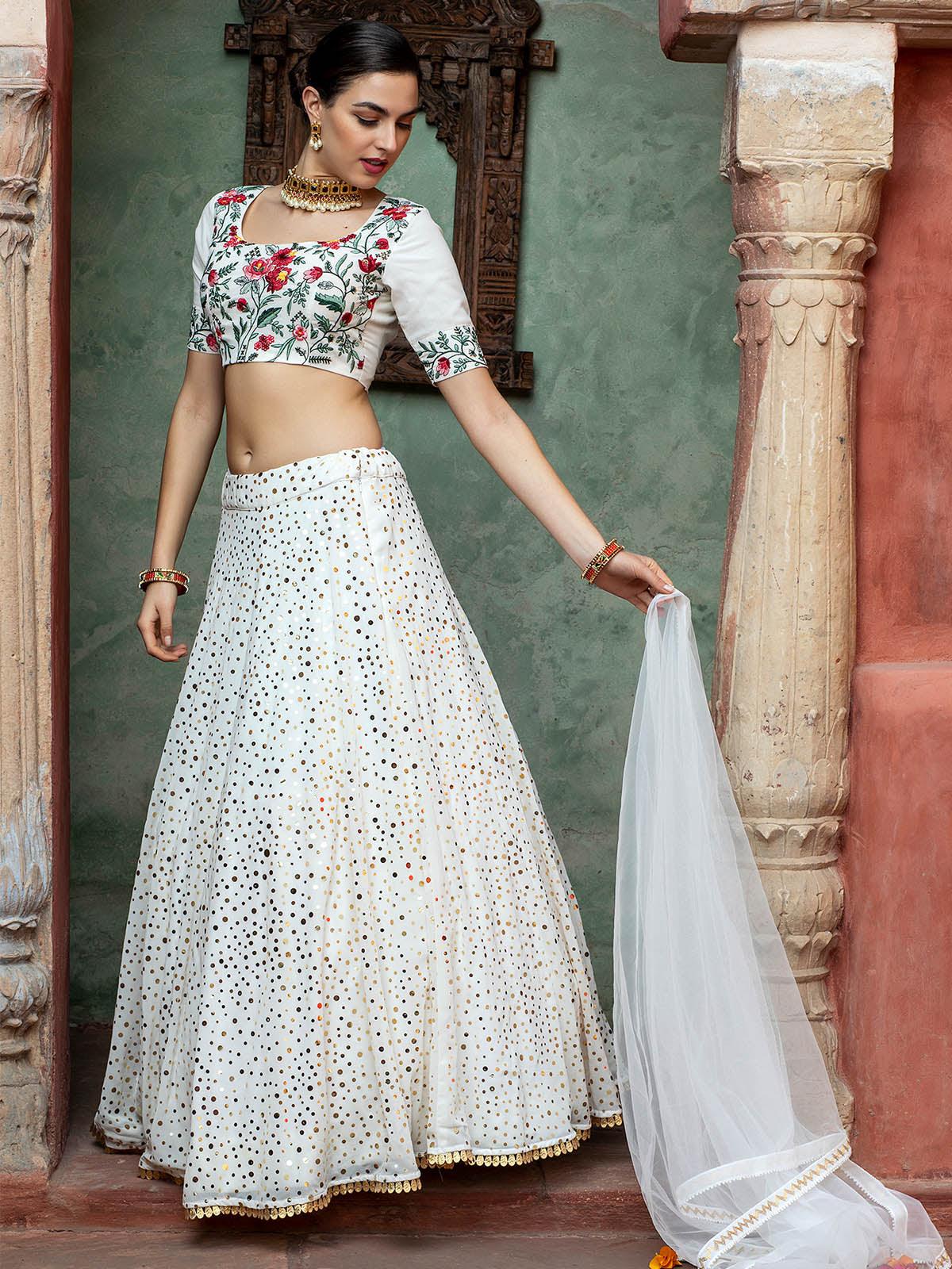 Impressive White Georgette Lehenga Set - Rajwada