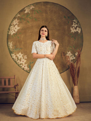 Impressive White Net Anarkali - Rajwada
