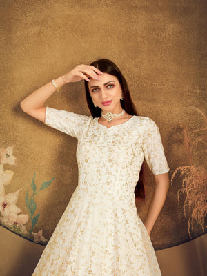 Impressive White Net Anarkali - Rajwada