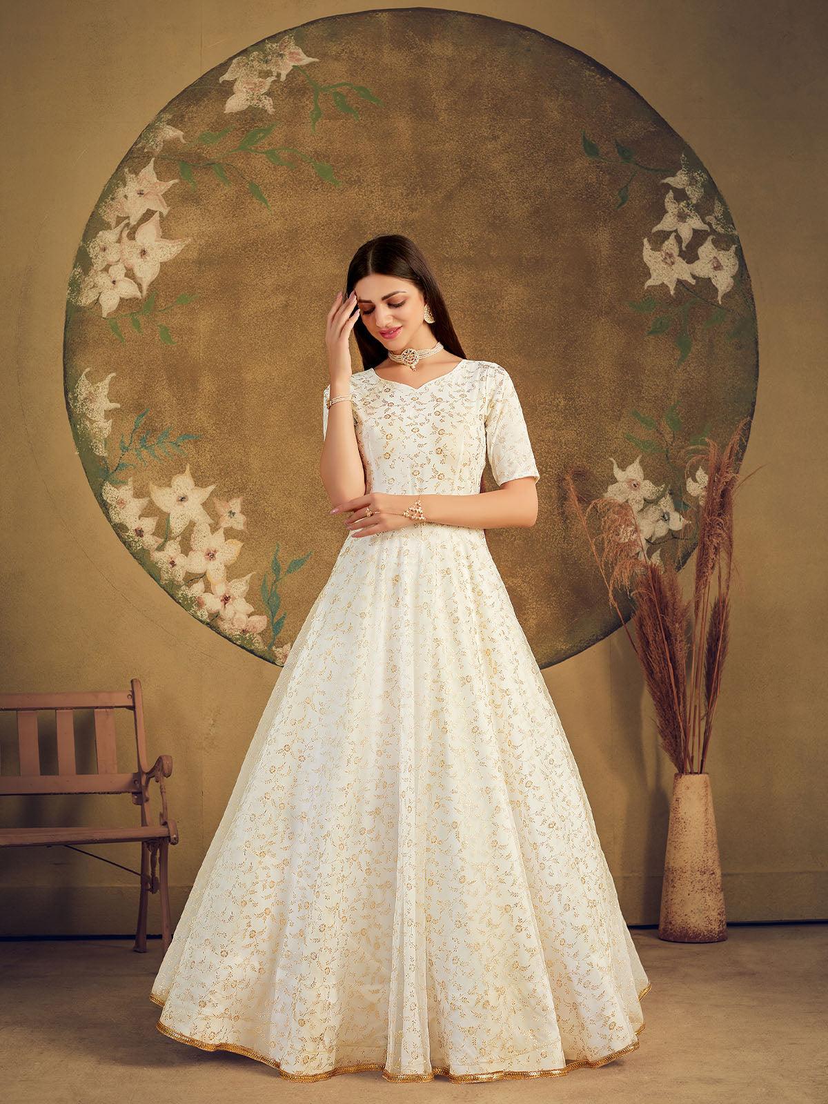 Impressive White Net Anarkali - Rajwada