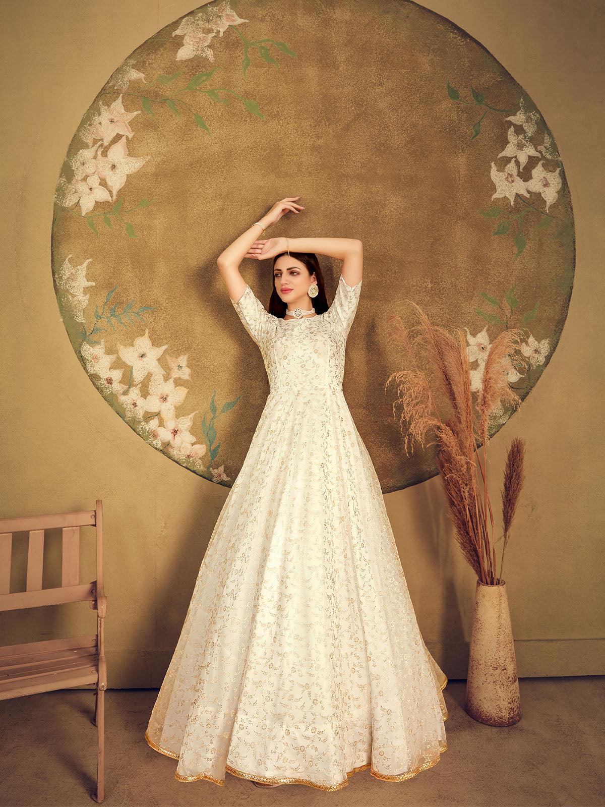 Impressive White Net Anarkali - Rajwada