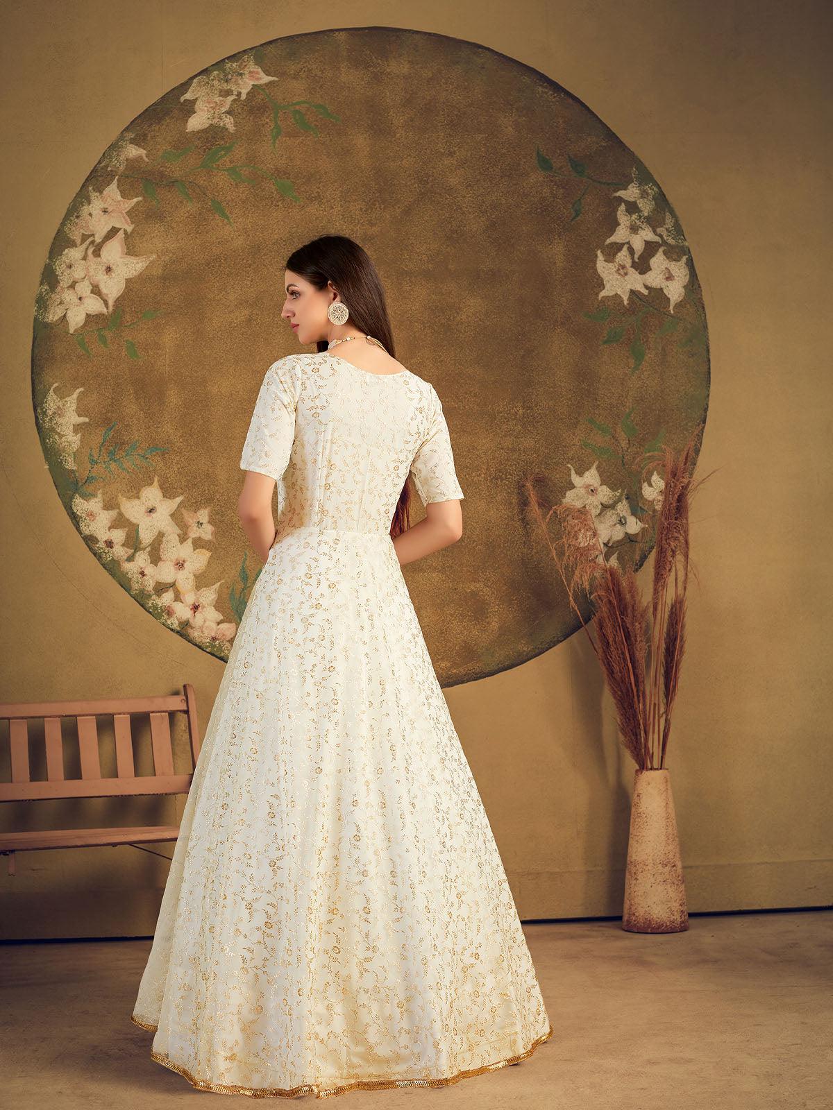 Impressive White Net Anarkali - Rajwada