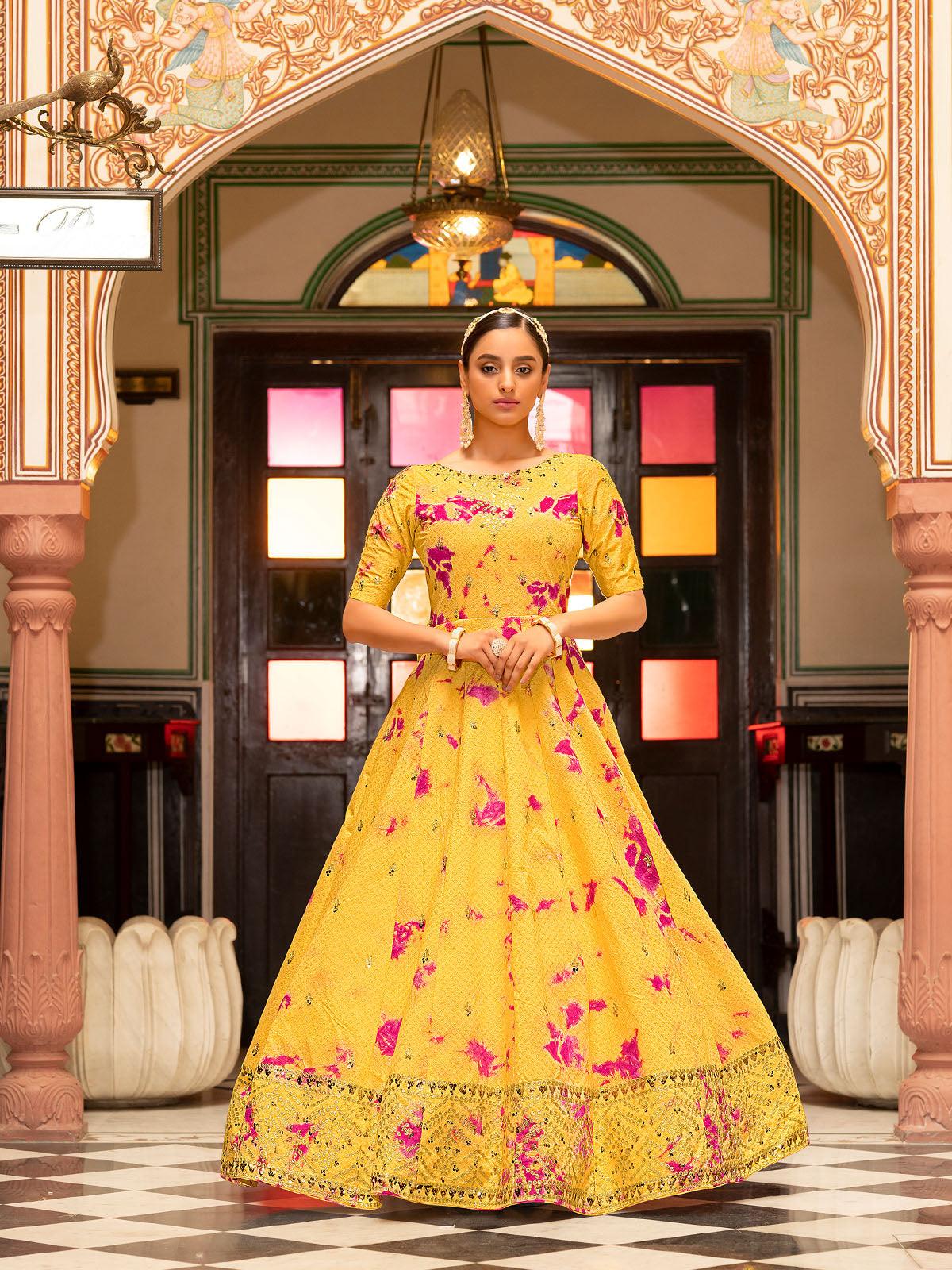 Impressive Yellow Cotton Anarkali - Rajwada