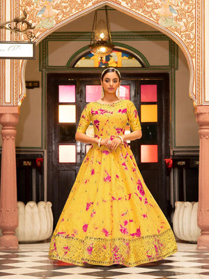Impressive Yellow Cotton Anarkali - Rajwada