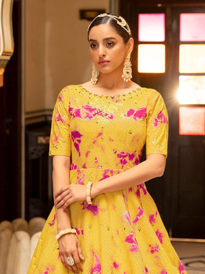 Impressive Yellow Cotton Anarkali - Rajwada