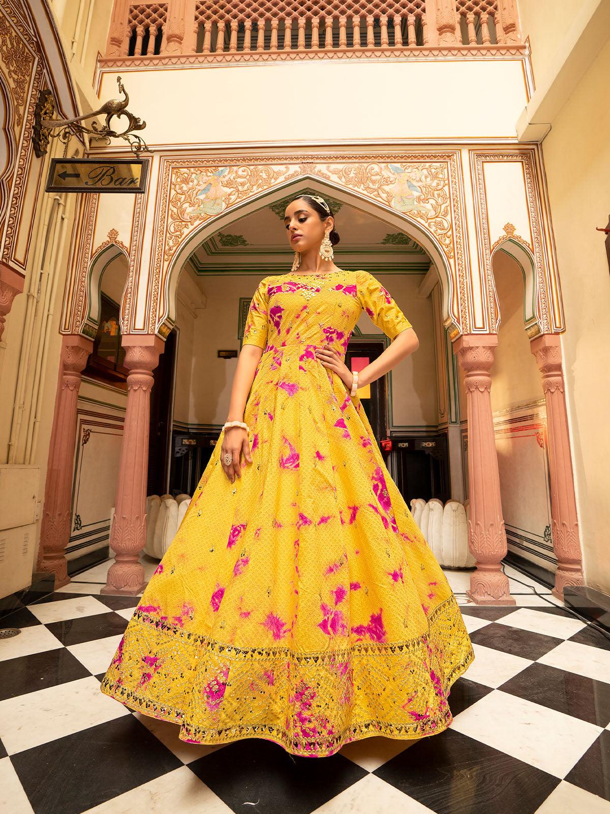 Impressive Yellow Cotton Anarkali - Rajwada