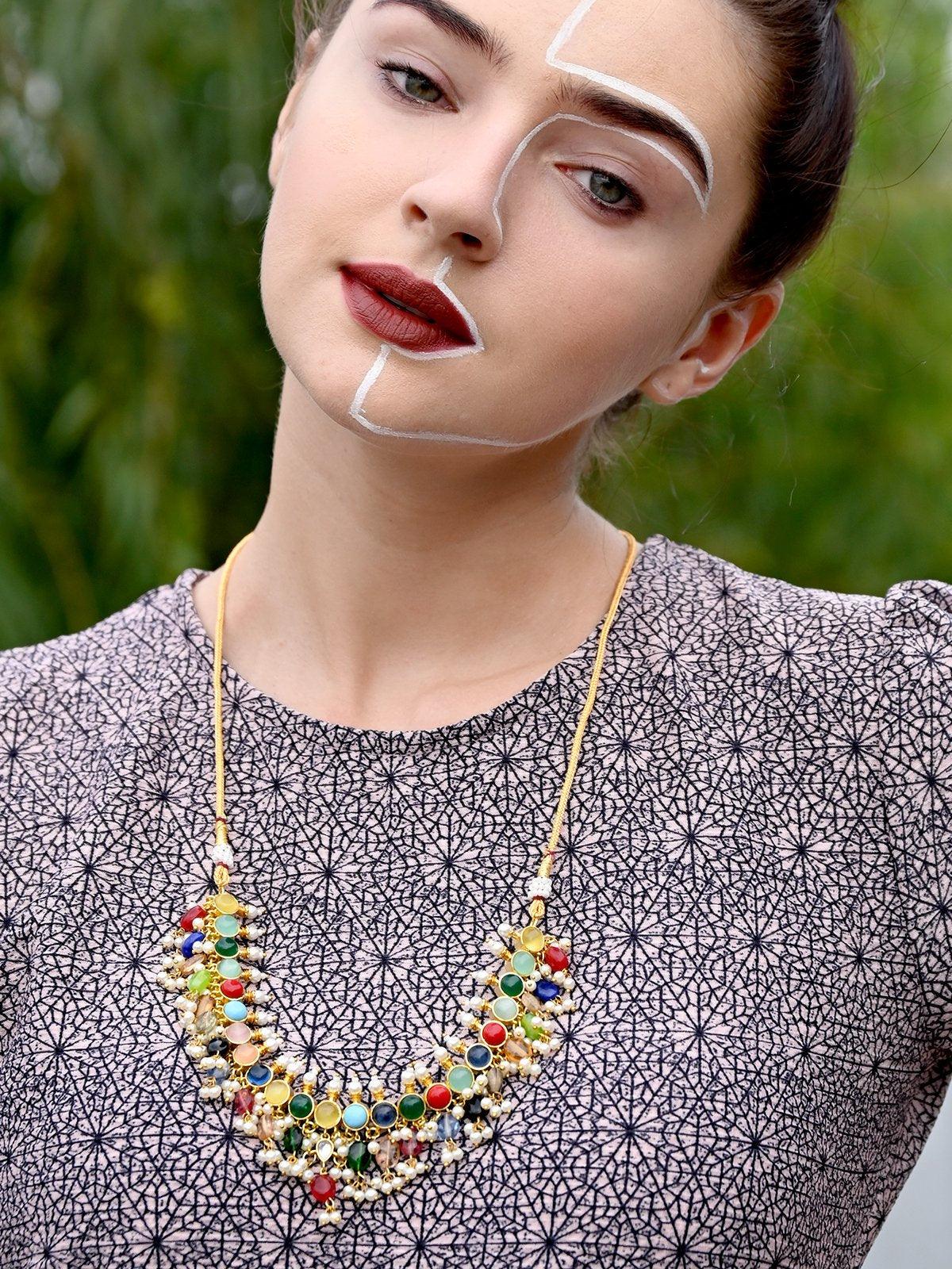 Jewel-Tone Multicolour Princess Necklace Set - Rajwada