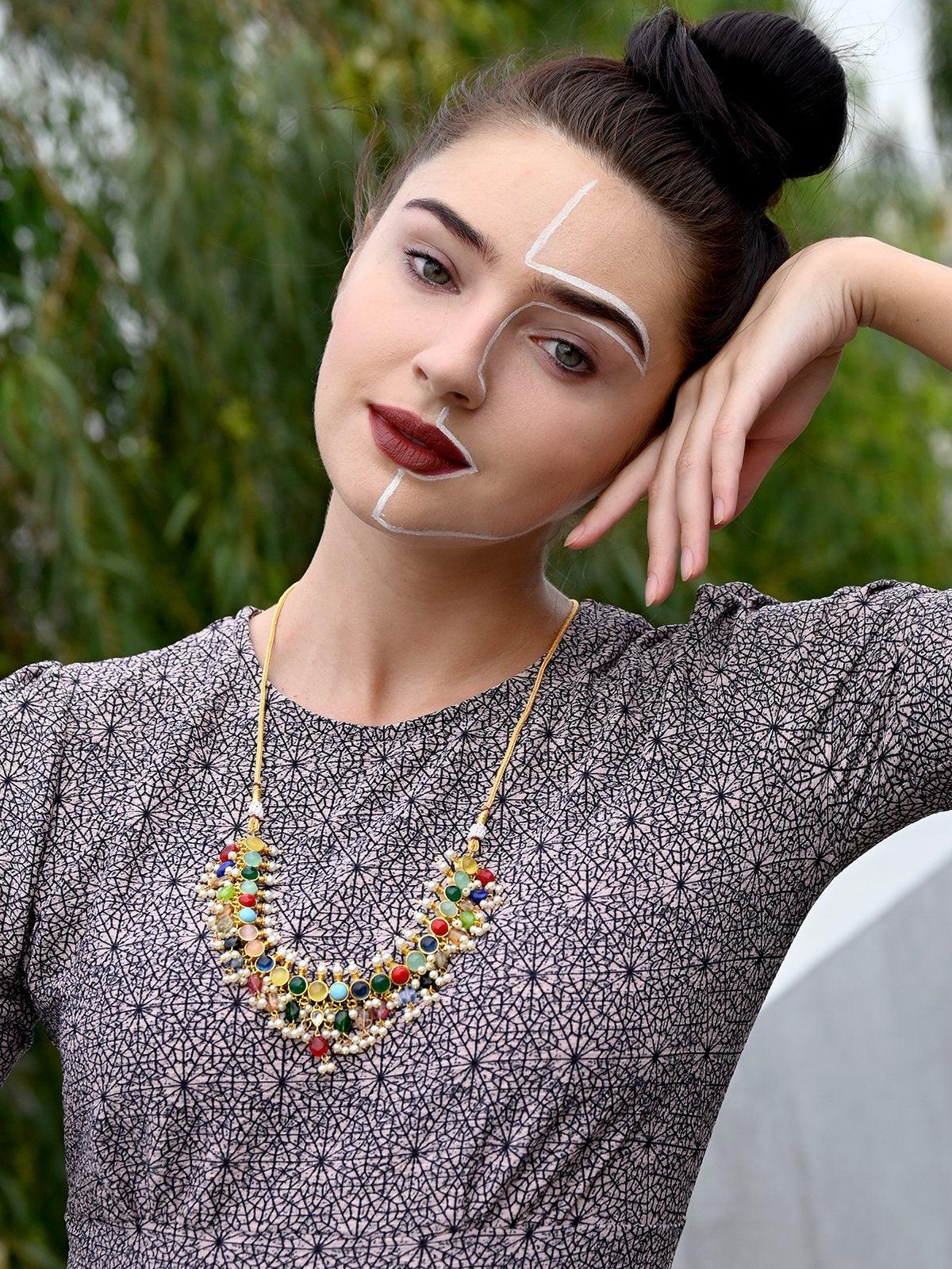 Jewel-Tone Multicolour Princess Necklace Set - Rajwada