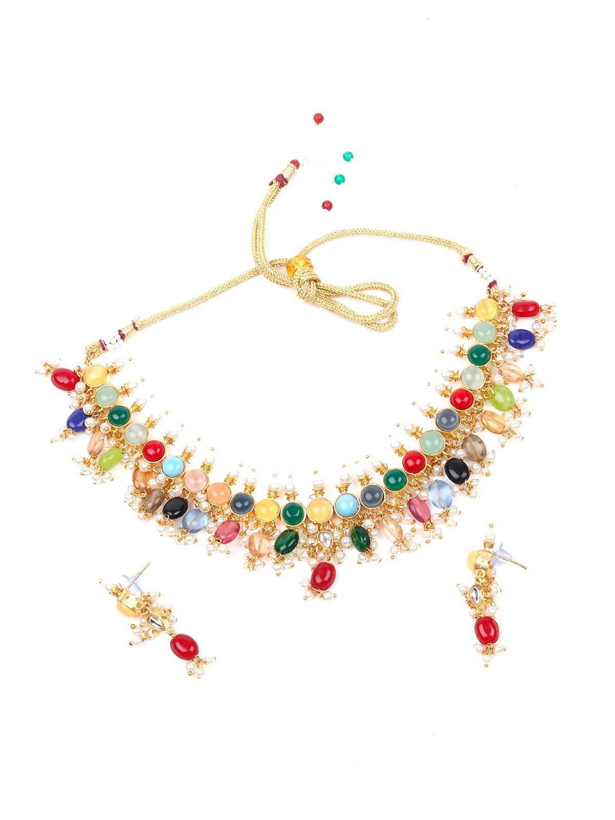 Jewel-Tone Multicolour Princess Necklace Set - Rajwada