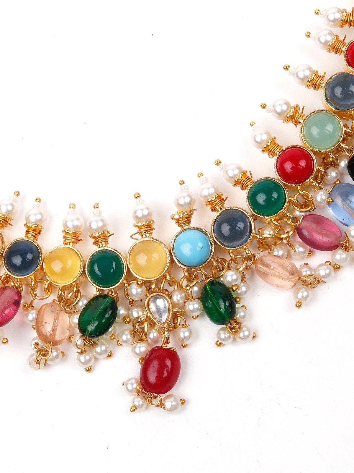 Jewel-Tone Multicolour Princess Necklace Set - Rajwada