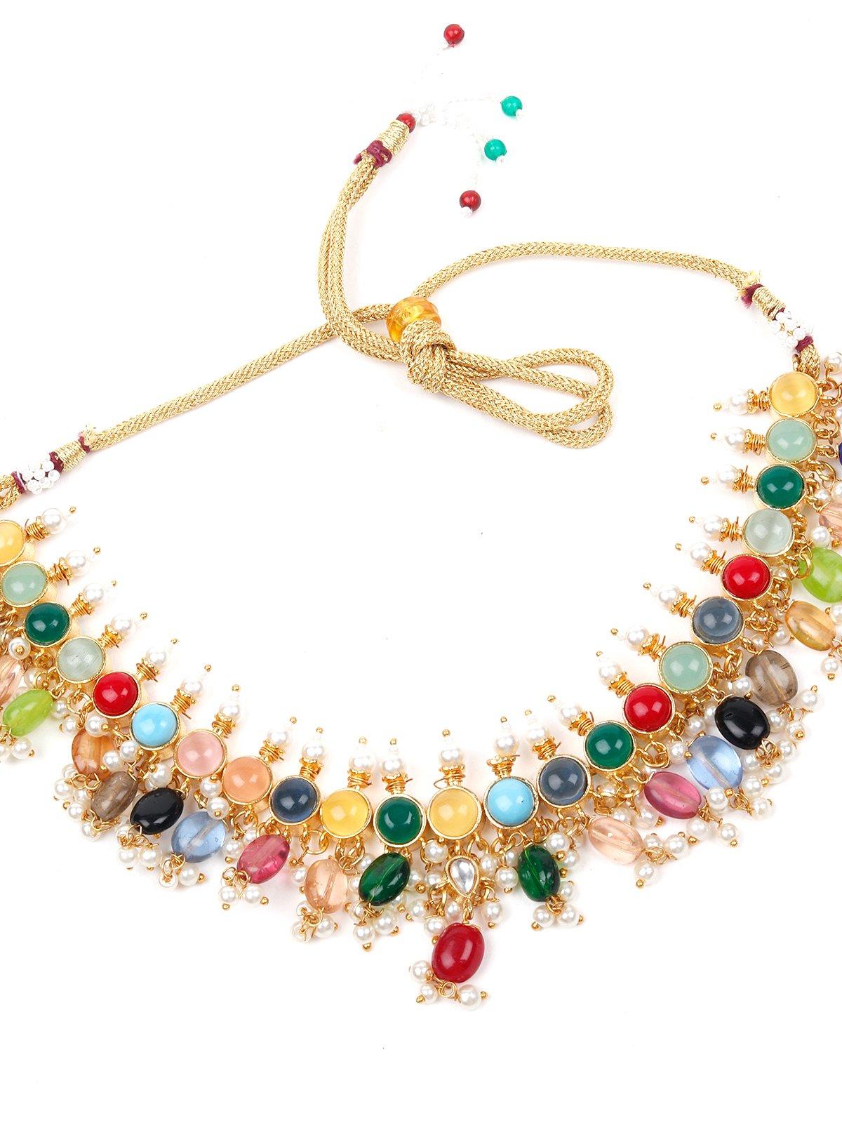 Jewel-Tone Multicolour Princess Necklace Set - Rajwada