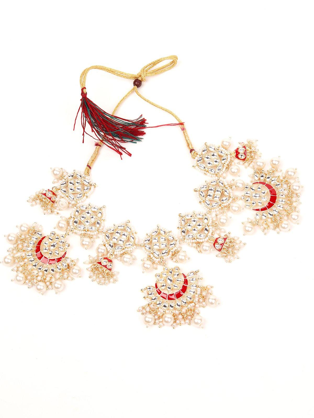 Kundan detailing gold colour jewellery set - Rajwada