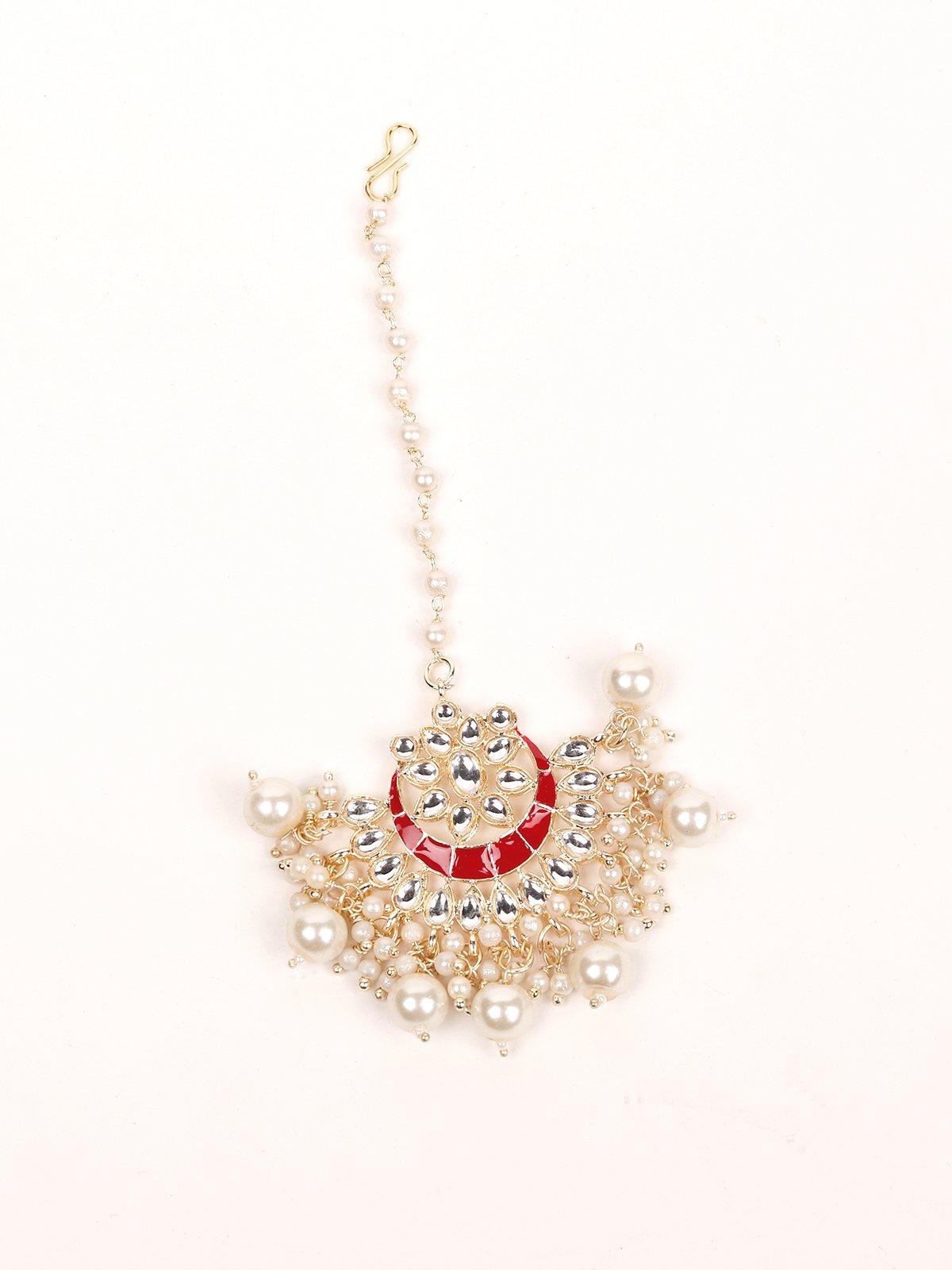 Kundan detailing gold colour jewellery set - Rajwada