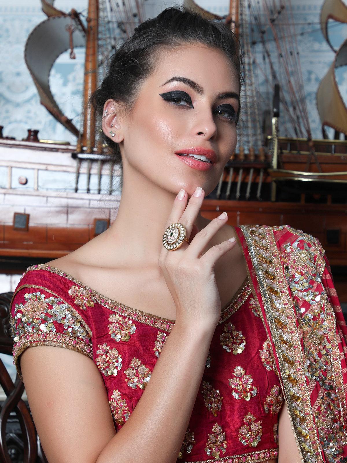 Kundan Embellished Finger Ring - Rajwada