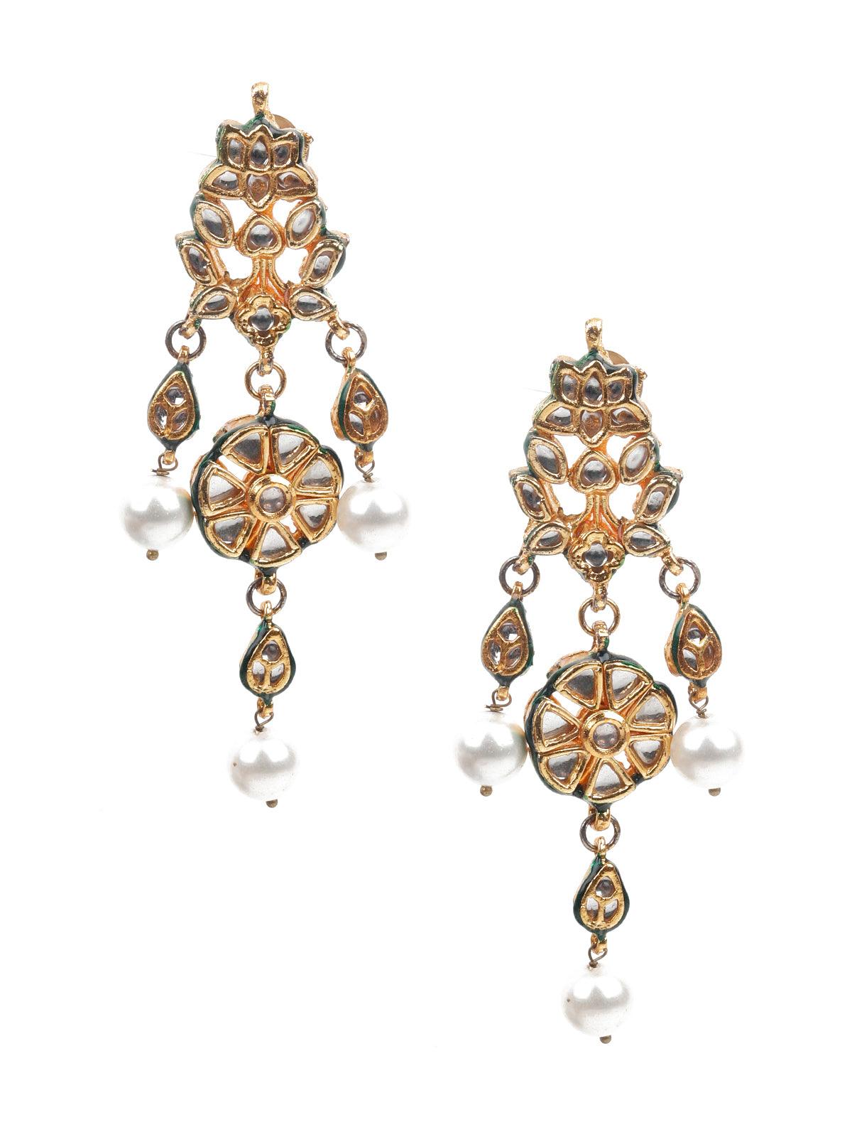 KUNDAN STUDDED DANGLE EARRINGS - Rajwada