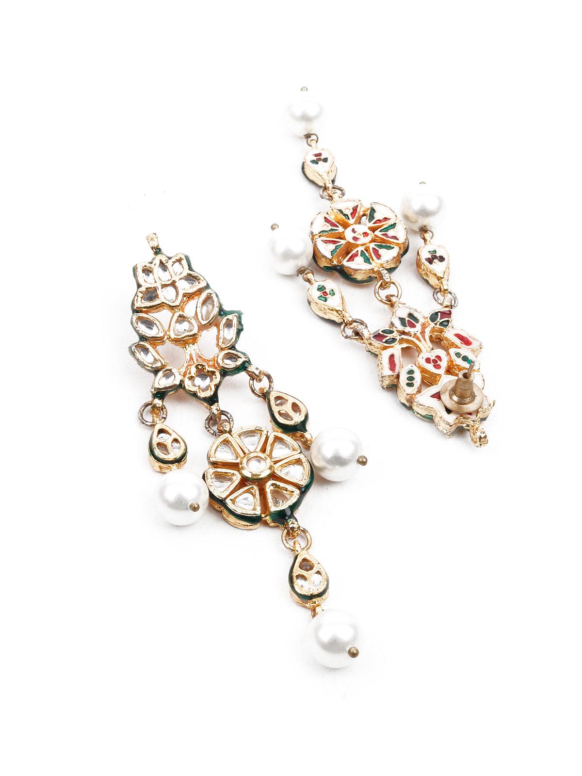 KUNDAN STUDDED DANGLE EARRINGS - Rajwada