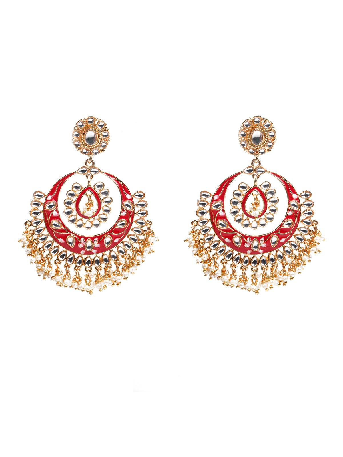 KUNDAN STUDDED MEENAKARI CHANDBALI EARRINGS - Rajwada