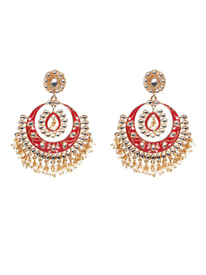 KUNDAN STUDDED MEENAKARI CHANDBALI EARRINGS - Rajwada