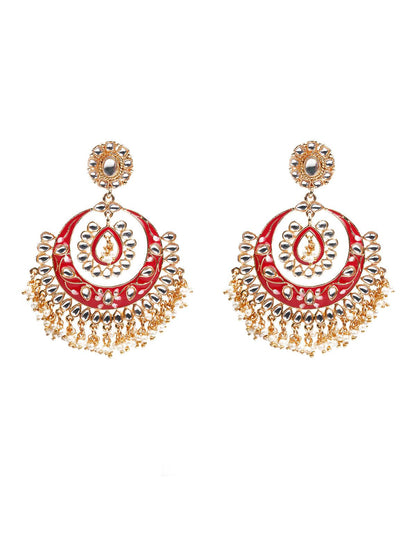 KUNDAN STUDDED MEENAKARI CHANDBALI EARRINGS - Rajwada