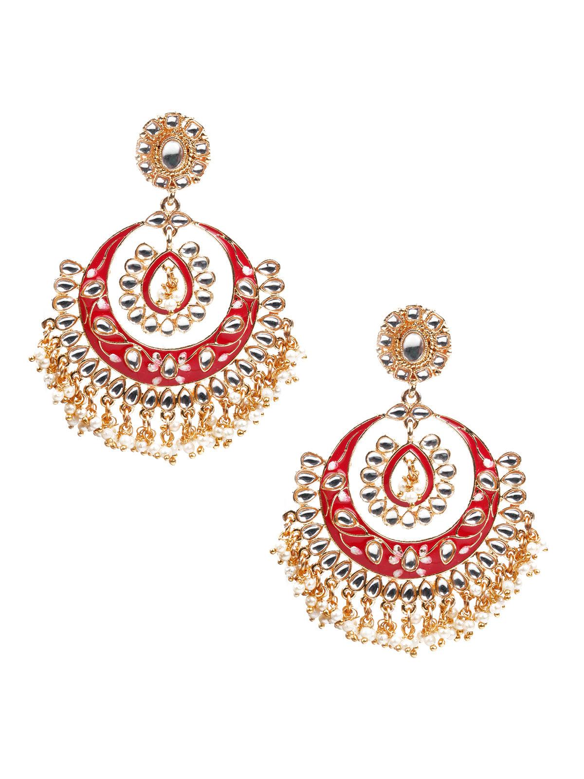 KUNDAN STUDDED MEENAKARI CHANDBALI EARRINGS - Rajwada