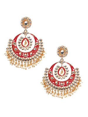 KUNDAN STUDDED MEENAKARI CHANDBALI EARRINGS - Rajwada