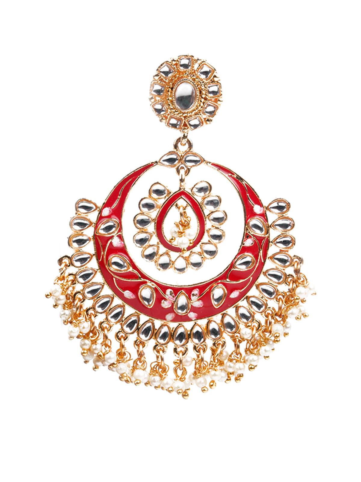 KUNDAN STUDDED MEENAKARI CHANDBALI EARRINGS - Rajwada