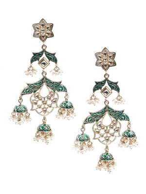 KUNDAN STUDDED MEENAKARI DANGLE EARRINGS - Rajwada