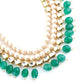 Layered Blissful Green Kundan-Pearl-Mani Necklace Set - Rajwada
