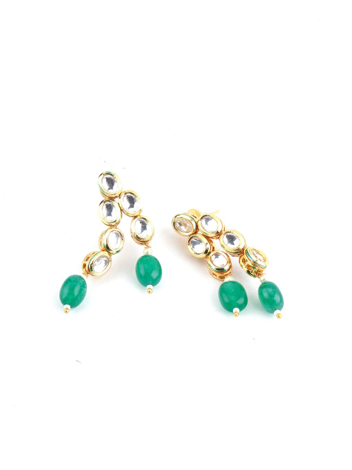 Layered Blissful Green Kundan-Pearl-Mani Necklace Set - Rajwada