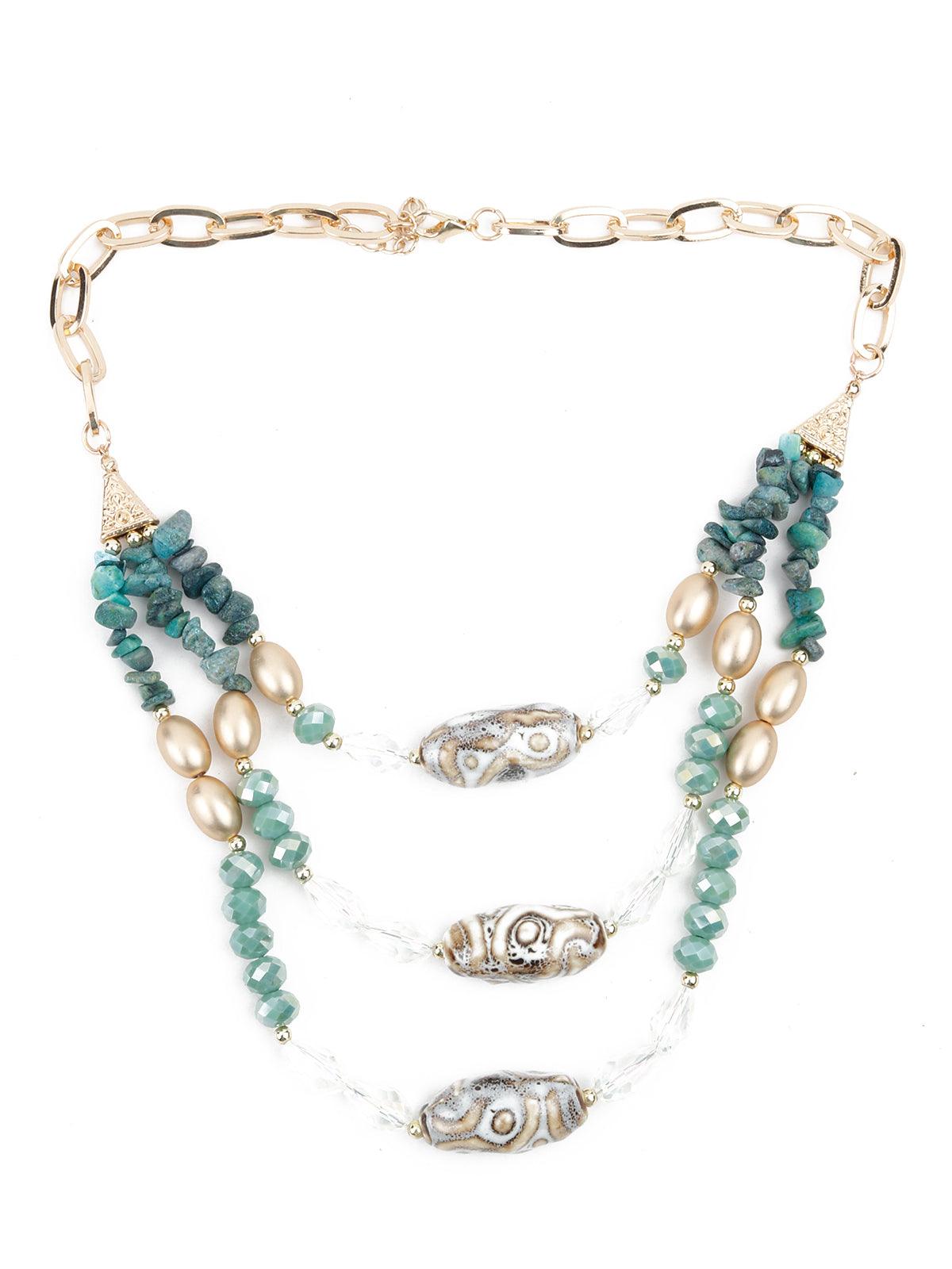 Layered Sea Green Crystal Necklace - Rajwada