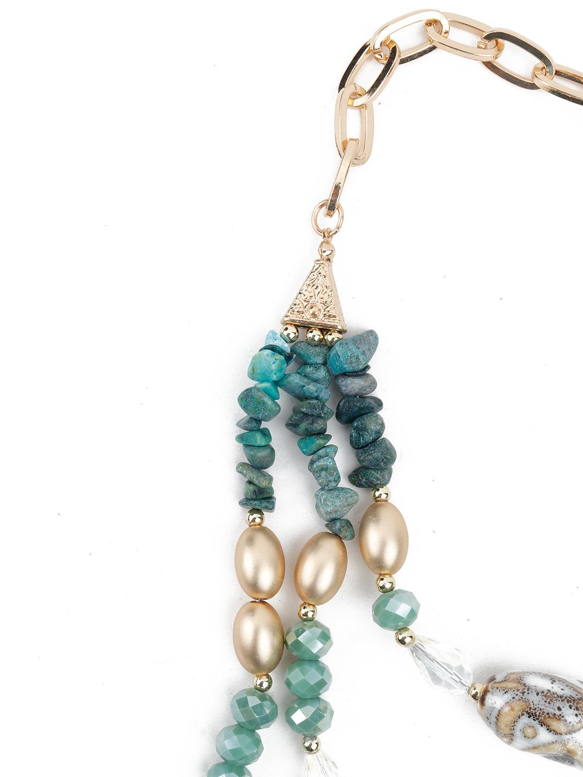 Layered Sea Green Crystal Necklace - Rajwada