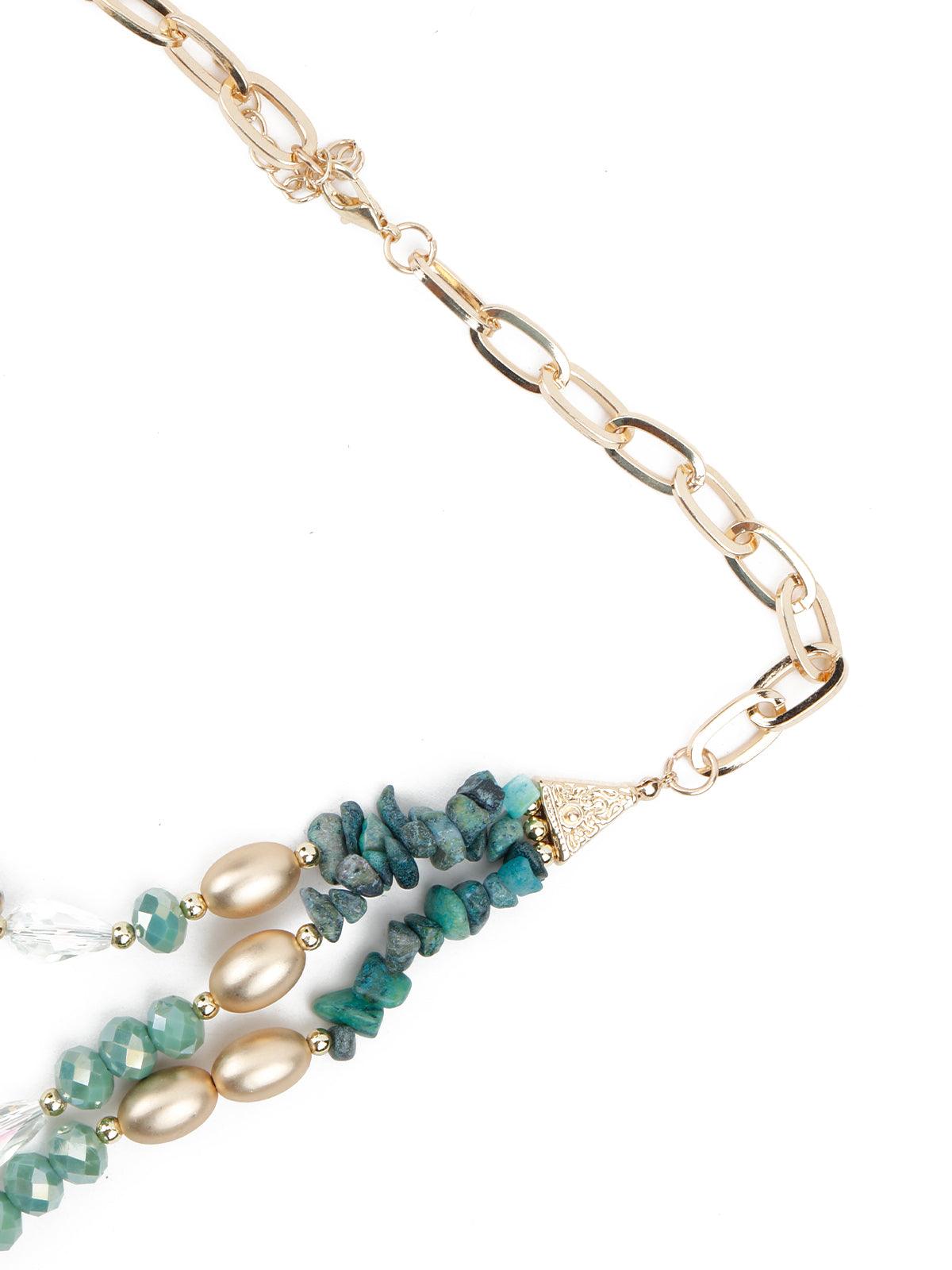 Layered Sea Green Crystal Necklace - Rajwada