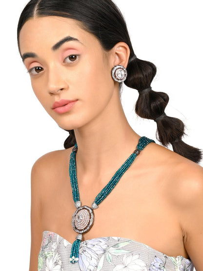 Light blue beautiful beaded pendant necklace set - Rajwada