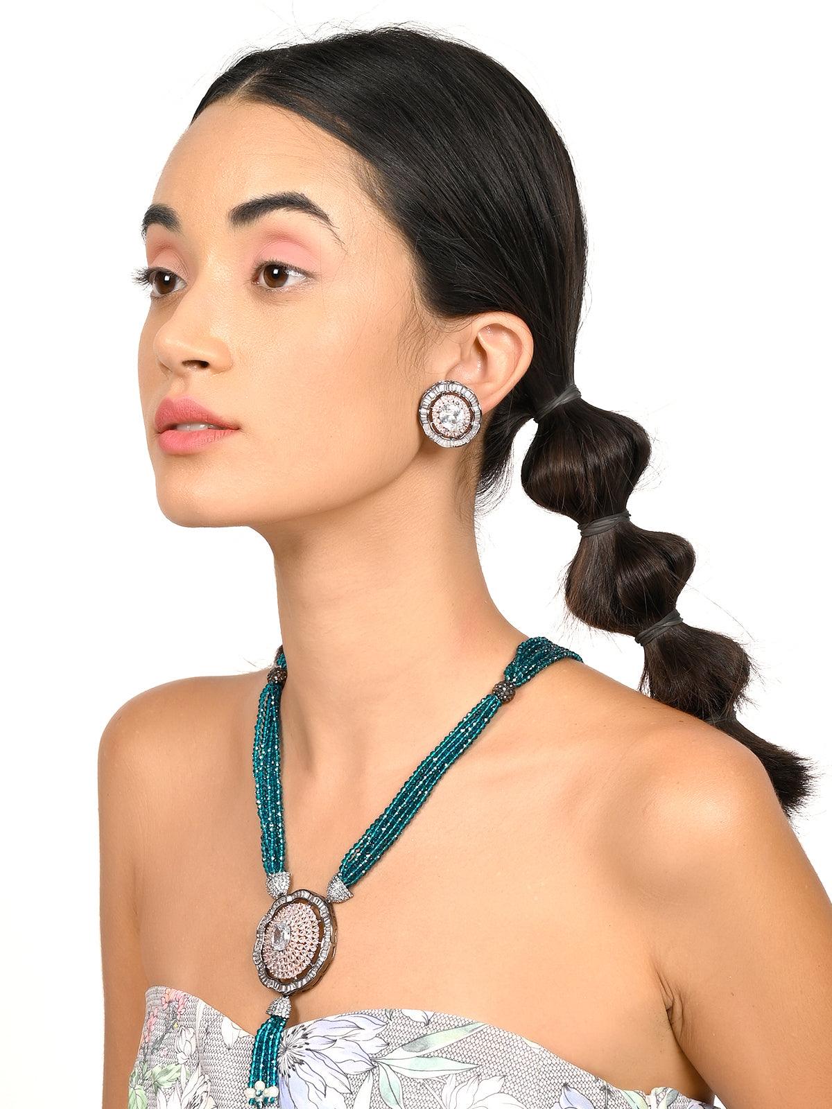 Light blue beautiful beaded pendant necklace set - Rajwada