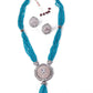 Light blue beautiful beaded pendant necklace set - Rajwada