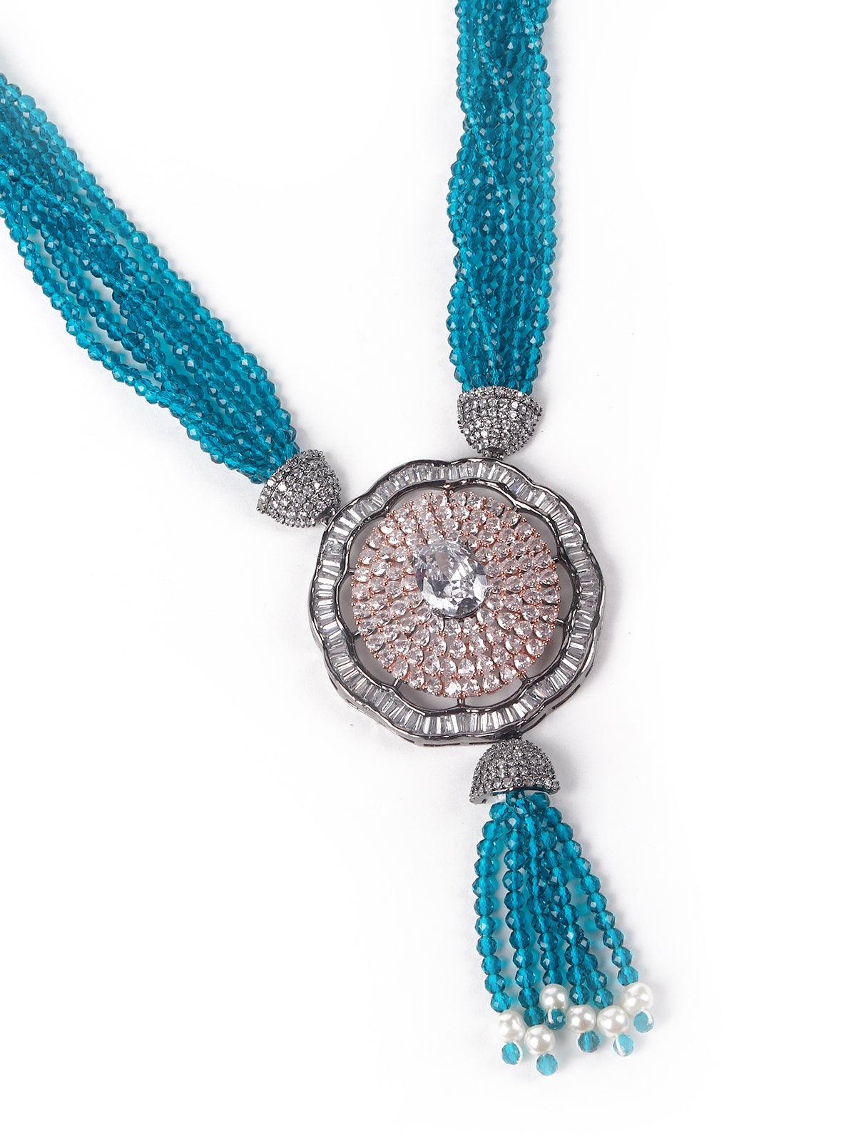 Light blue beautiful beaded pendant necklace set - Rajwada