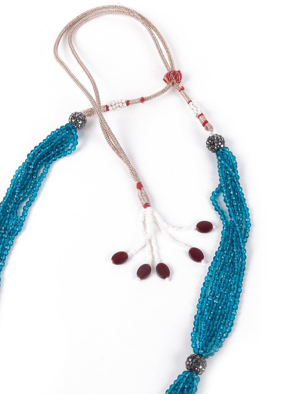 Light blue beautiful beaded pendant necklace set - Rajwada
