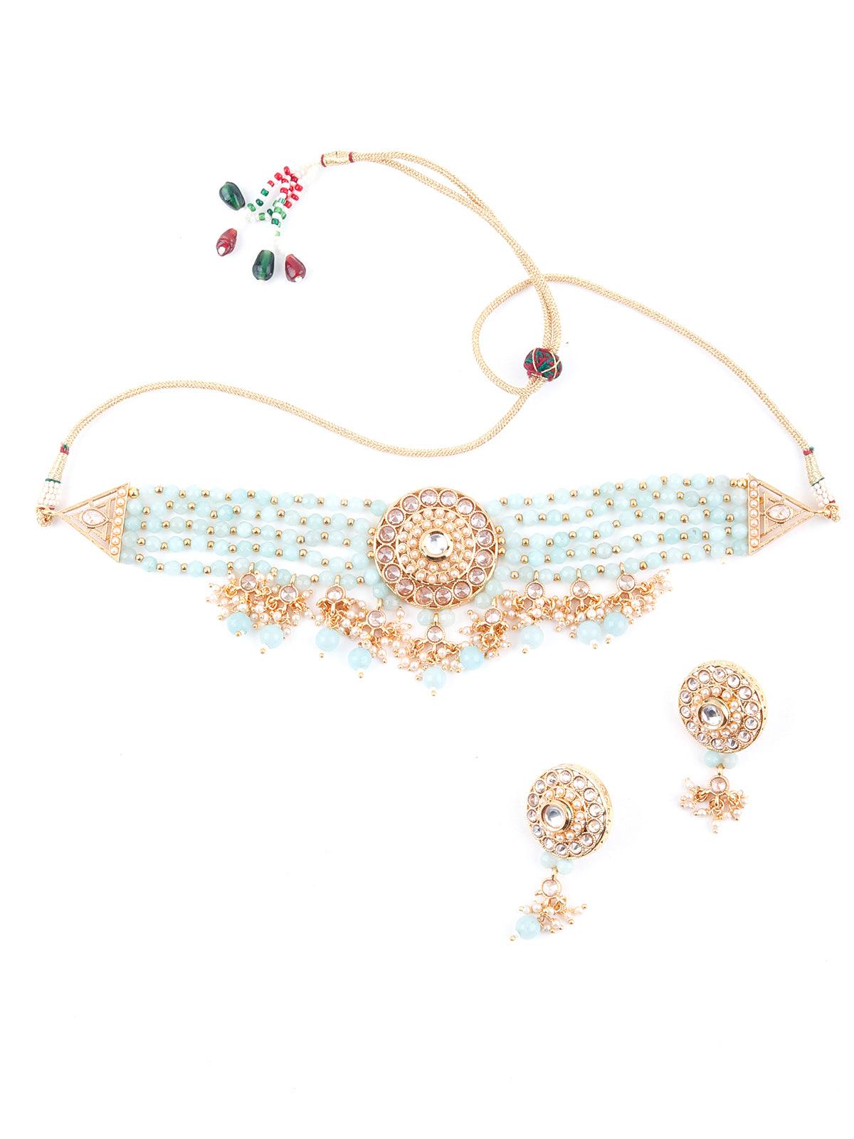 Light Green Ethnic Choker Necklace Set - Rajwada
