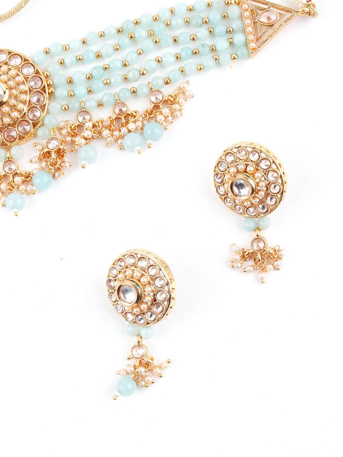 Light Green Ethnic Choker Necklace Set - Rajwada