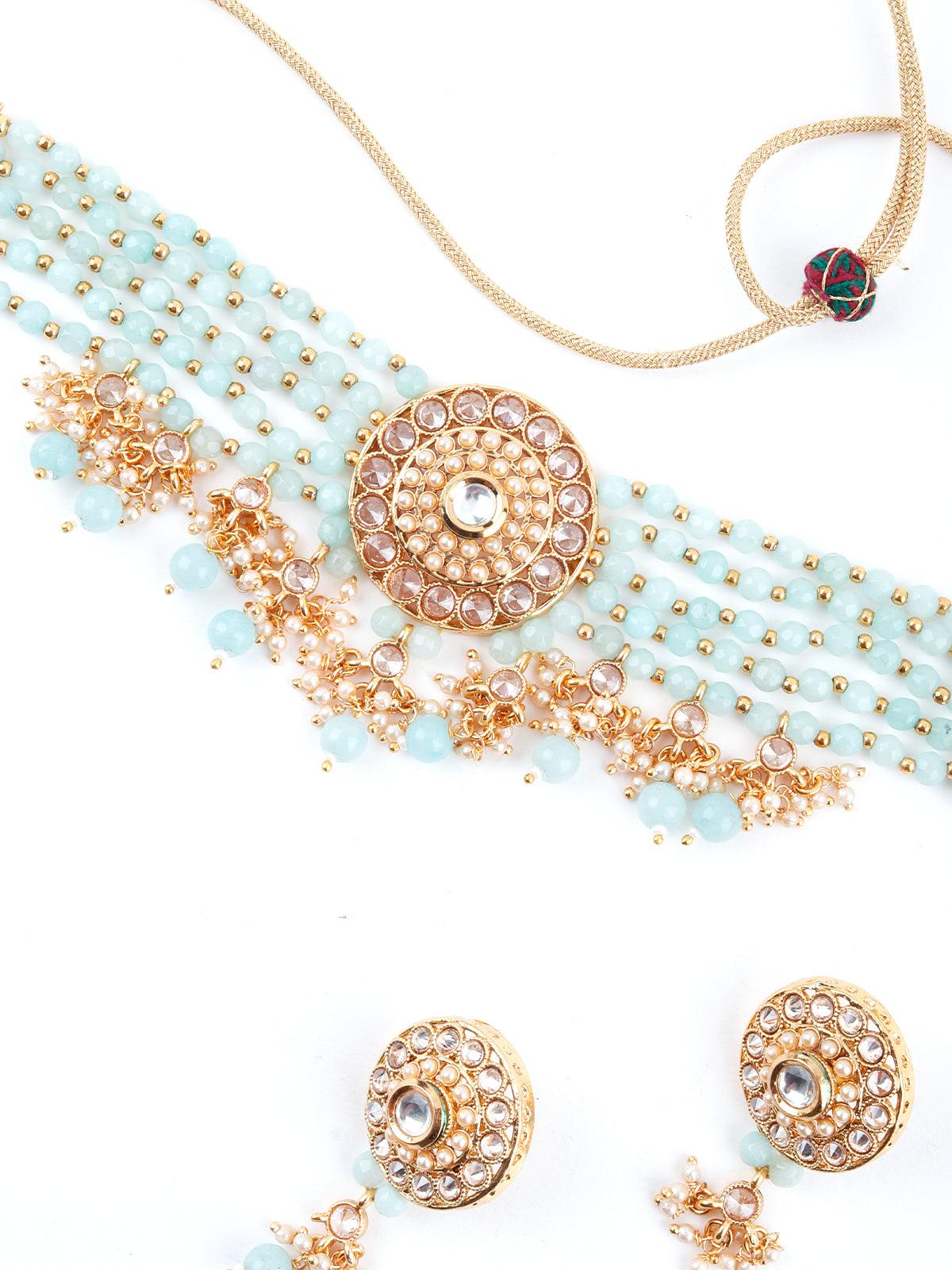 Light Green Ethnic Choker Necklace Set - Rajwada