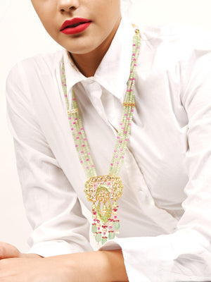 Light Kelly Green And Ruby Pink Necklace Set - Rajwada