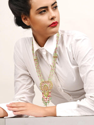 Light Kelly Green And Ruby Pink Necklace Set - Rajwada