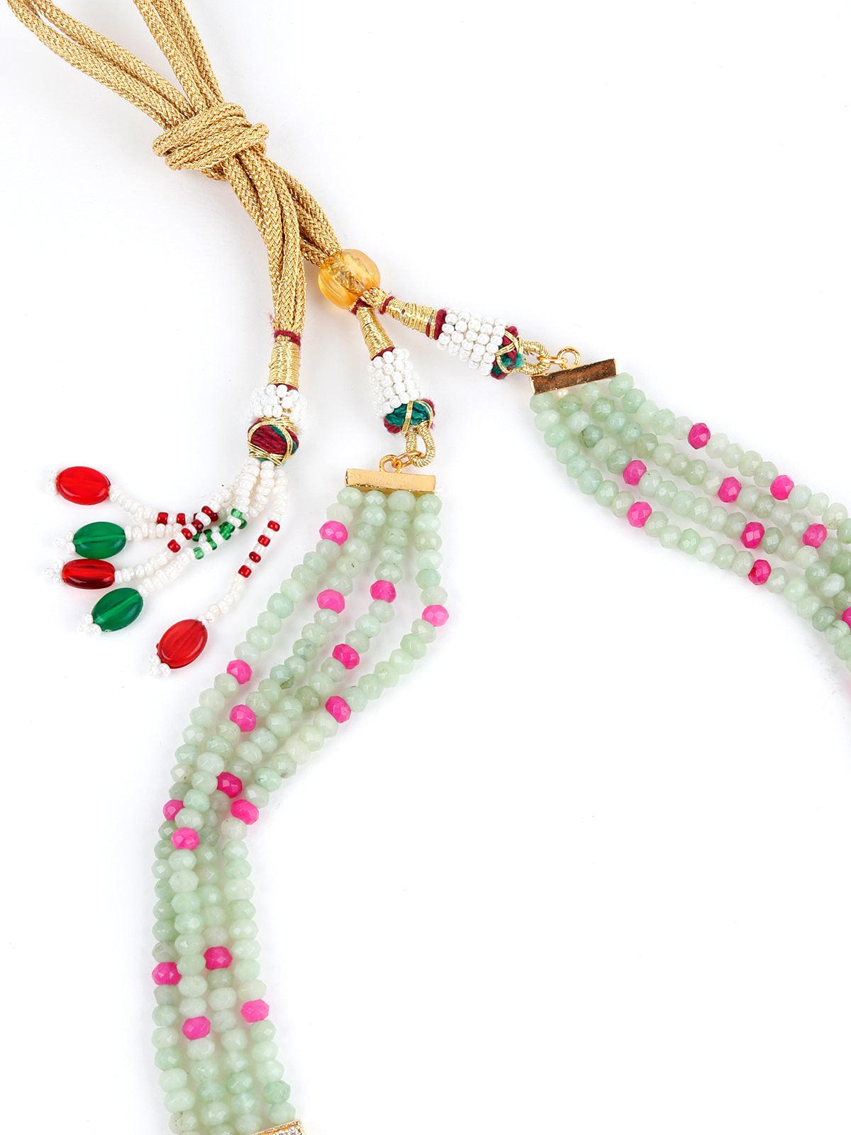 Light Kelly Green And Ruby Pink Necklace Set - Rajwada