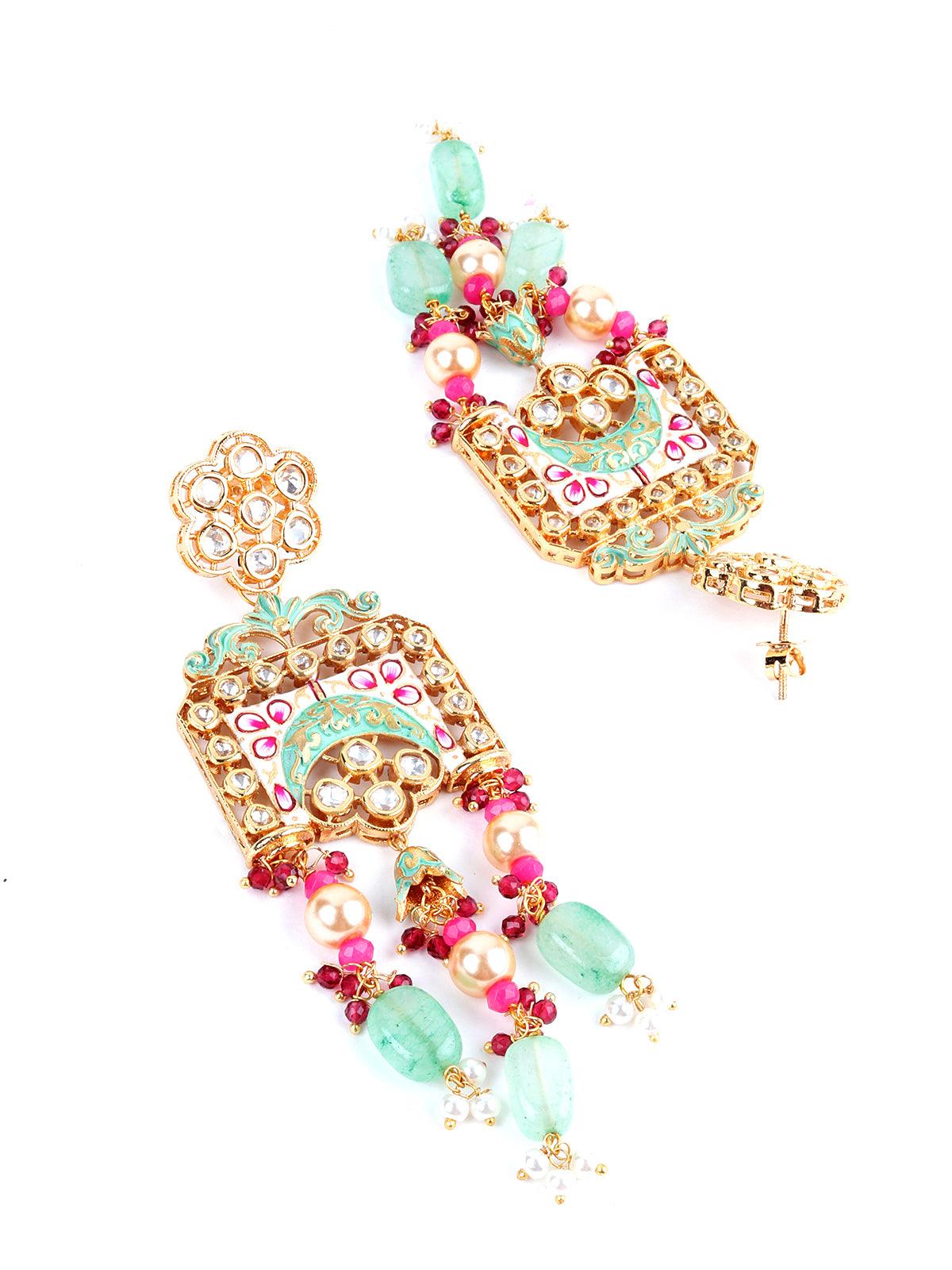 Light Kelly Green And Ruby Pink Necklace Set - Rajwada