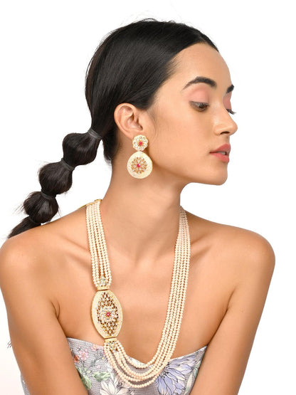 Light peach designer elegant necklace set for women - Rajwada