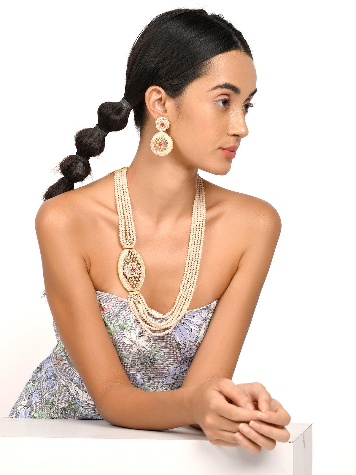 Light peach designer elegant necklace set for women - Rajwada