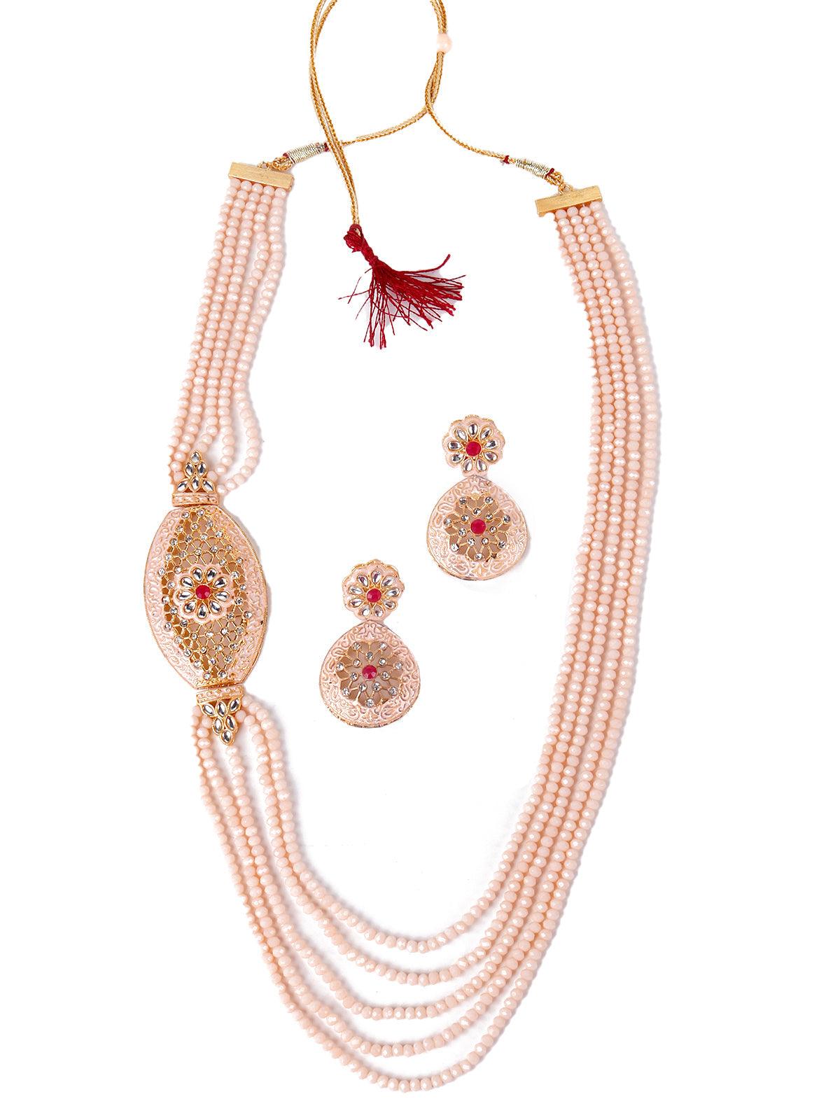Light peach designer elegant necklace set for women - Rajwada